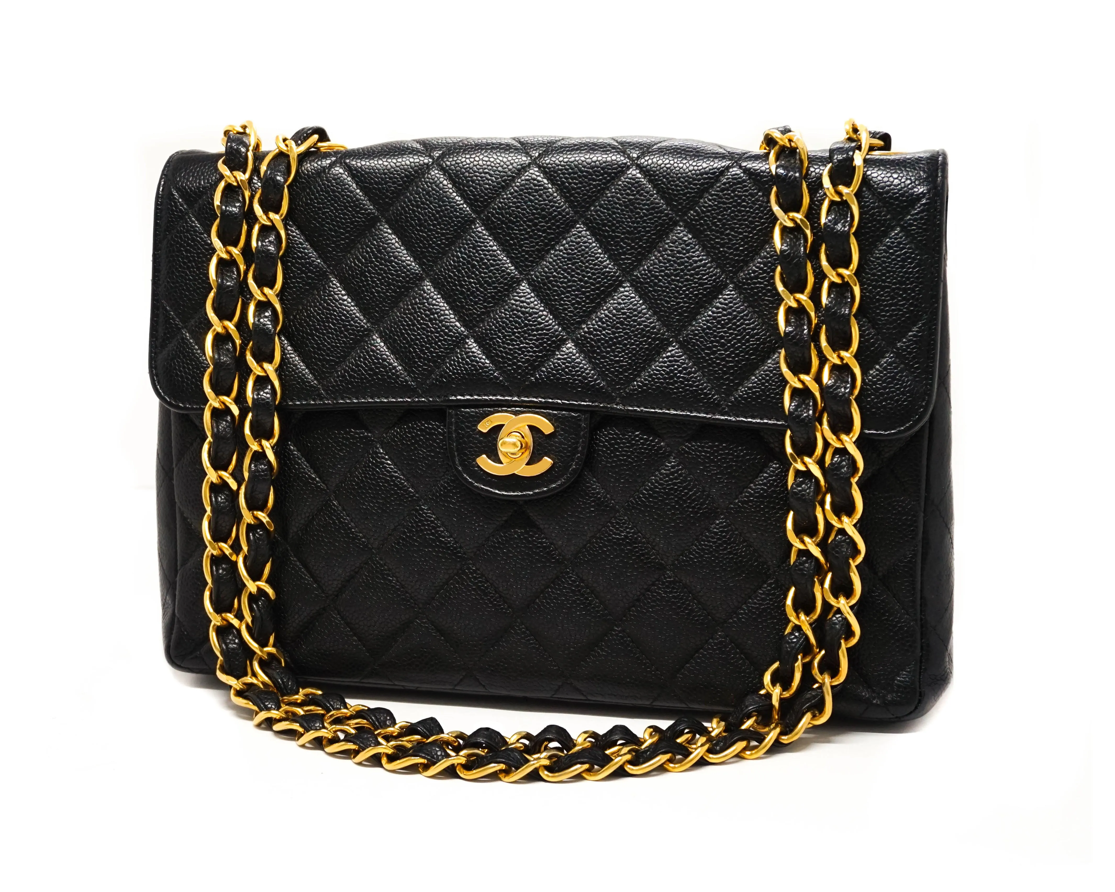 Chanel Vintage Black Caviar Single Flap Jumbo