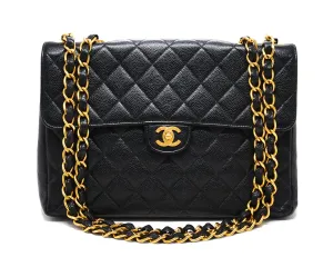 Chanel Vintage Black Caviar Single Flap Jumbo
