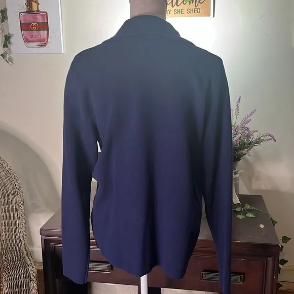 Chaps NWT Women's Plus Size Asymmetrical Moto Zip Sweater Jacket, Navy (1X)