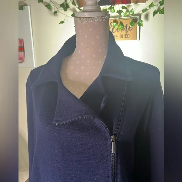 Chaps NWT Women's Plus Size Asymmetrical Moto Zip Sweater Jacket, Navy (1X)
