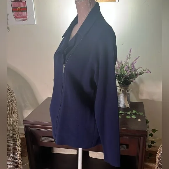 Chaps NWT Women's Plus Size Asymmetrical Moto Zip Sweater Jacket, Navy (1X)