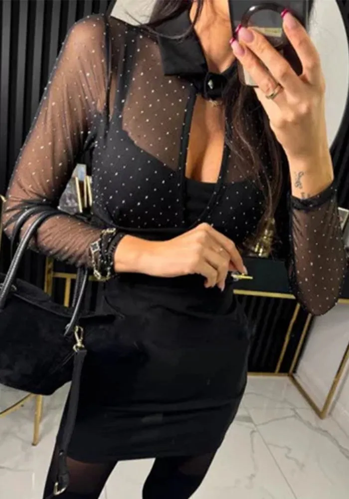 Chic  Fake Two-Piece Beaded Bodycon Dress for a Bold and Elegant Night Out