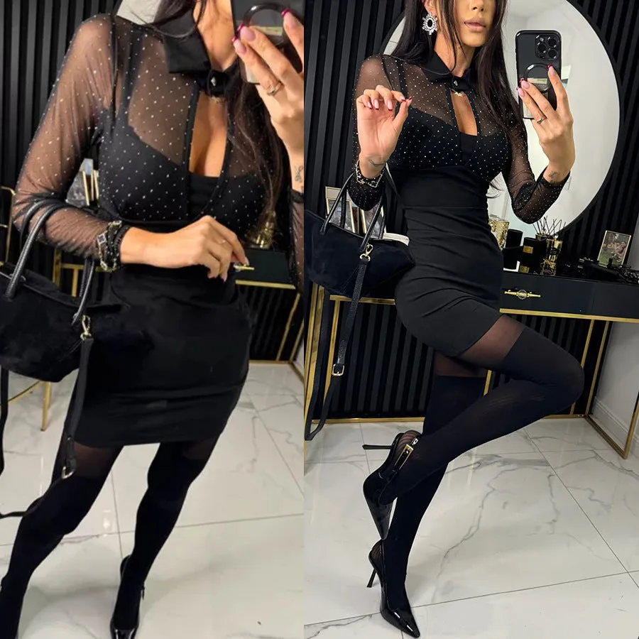 Chic  Fake Two-Piece Beaded Bodycon Dress for a Bold and Elegant Night Out