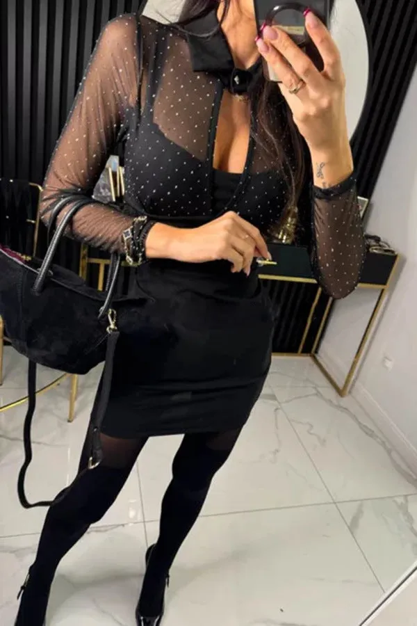 Chic  Fake Two-Piece Beaded Bodycon Dress for a Bold and Elegant Night Out