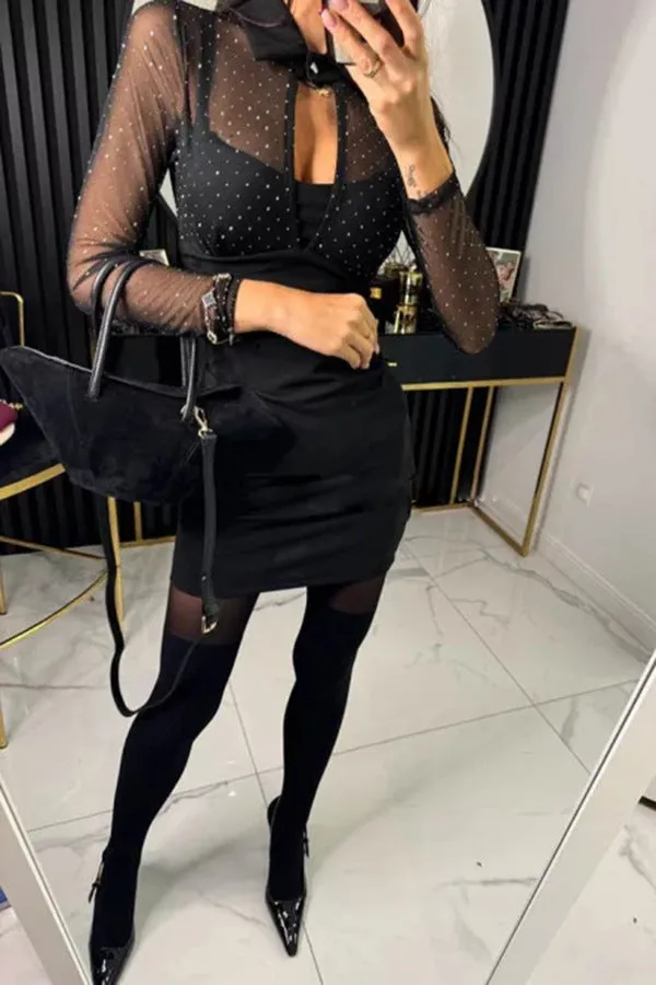 Chic  Fake Two-Piece Beaded Bodycon Dress for a Bold and Elegant Night Out