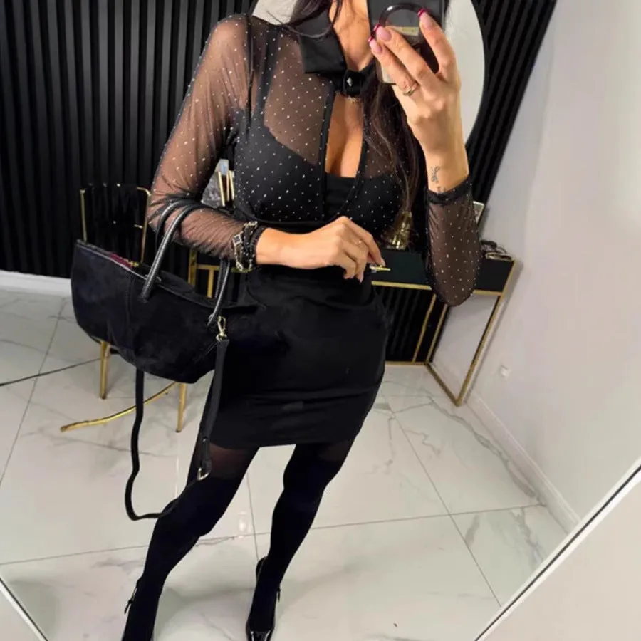 Chic  Fake Two-Piece Beaded Bodycon Dress for a Bold and Elegant Night Out