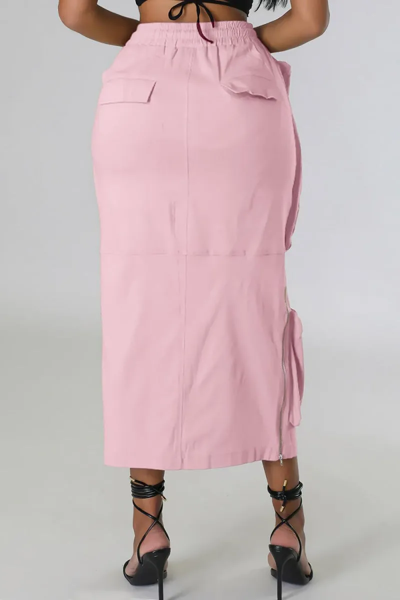 Chouyatou Women's Vintage 90s Drawstring Stretchy Zipper Muti-Pockets Pencil Long Cargo Skirt