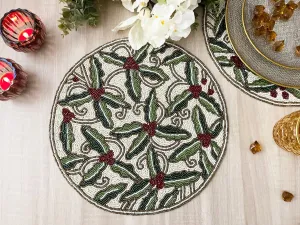 Christmas Floral Round Beaded Placemat