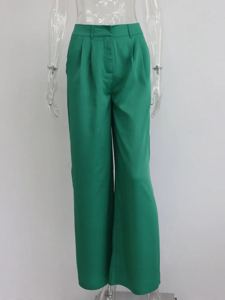 CityHottie - Outfits Trends New Spring Summer Women's Casual Straight Classic Green Black Rose Red High Waist Pants Korean Wide Leg Trousers for Women