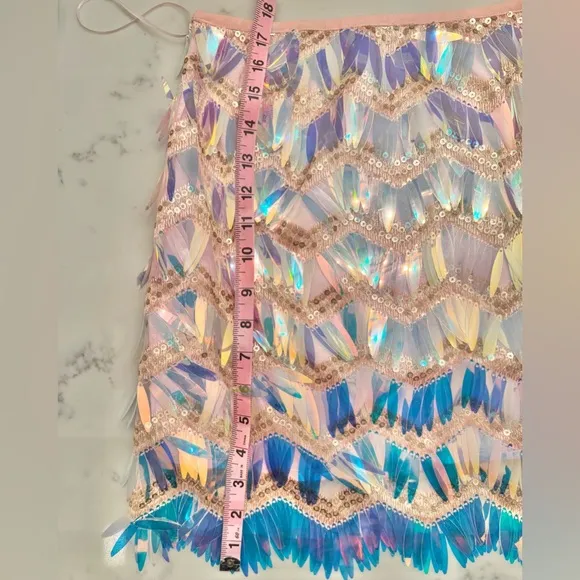 Cloud Ten Pink Iridescent Fringe Mini Skirt