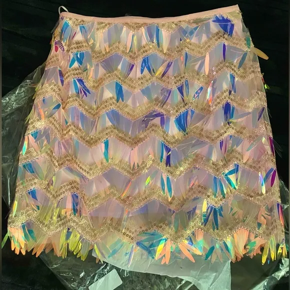 Cloud Ten Pink Iridescent Fringe Mini Skirt