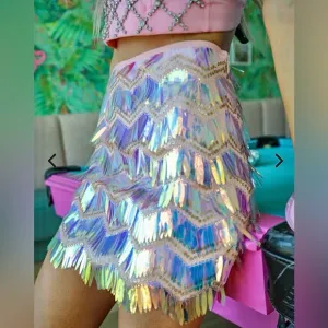 Cloud Ten Pink Iridescent Fringe Mini Skirt