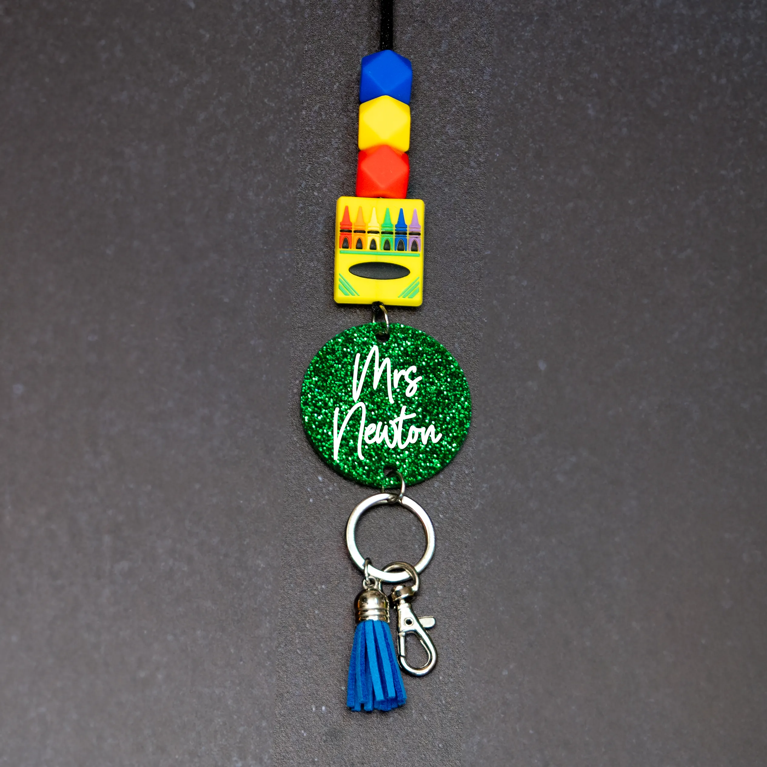 Crayon Box Glitter Acrylic Lanyard