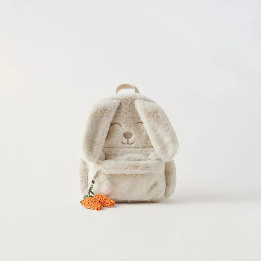 Custom Beige Plush Carrot Bunny Backpack 🐰✨ - Personalized Embroidered Gift Bag for Kids! 🎁