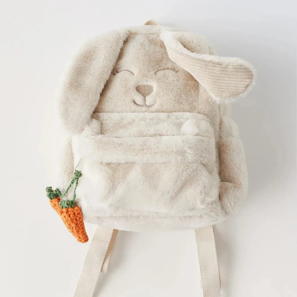 Custom Beige Plush Carrot Bunny Backpack 🐰✨ - Personalized Embroidered Gift Bag for Kids! 🎁
