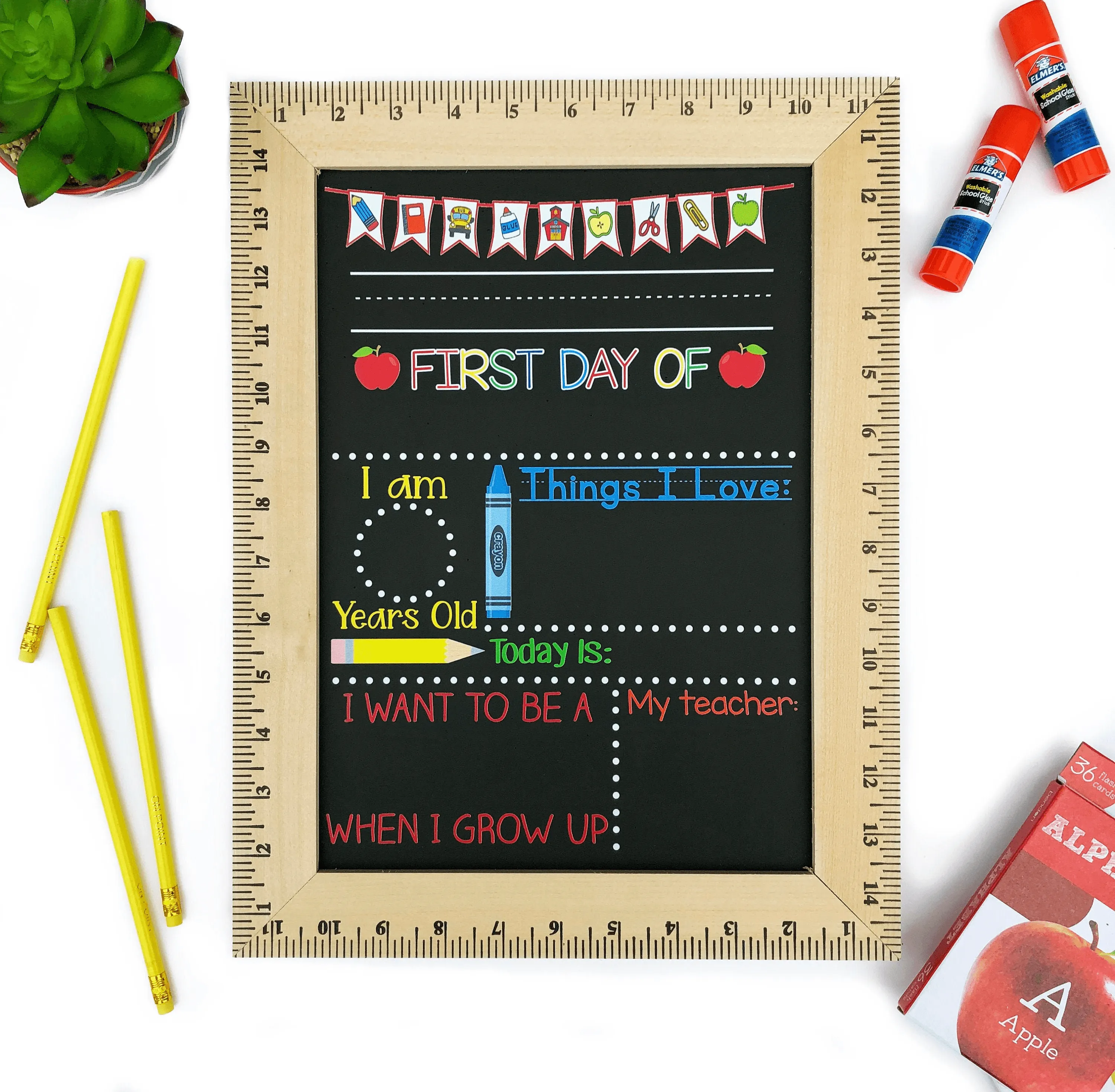 Custom First Day of School Sign, First Day of Kindergarten, 1st Day of Preschool, PreK, Nursery, Personalized & Reusable Chalkboard for Back to School
