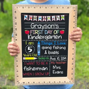 Custom First Day of School Sign, First Day of Kindergarten, 1st Day of Preschool, PreK, Nursery, Personalized & Reusable Chalkboard for Back to School