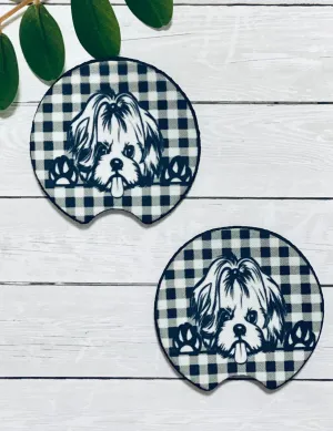 Cute Puppy Buffalo Plaid Coaster Set