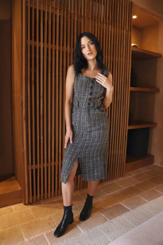 Darcy Pinafore Dress - Tweed Grey, Black & White