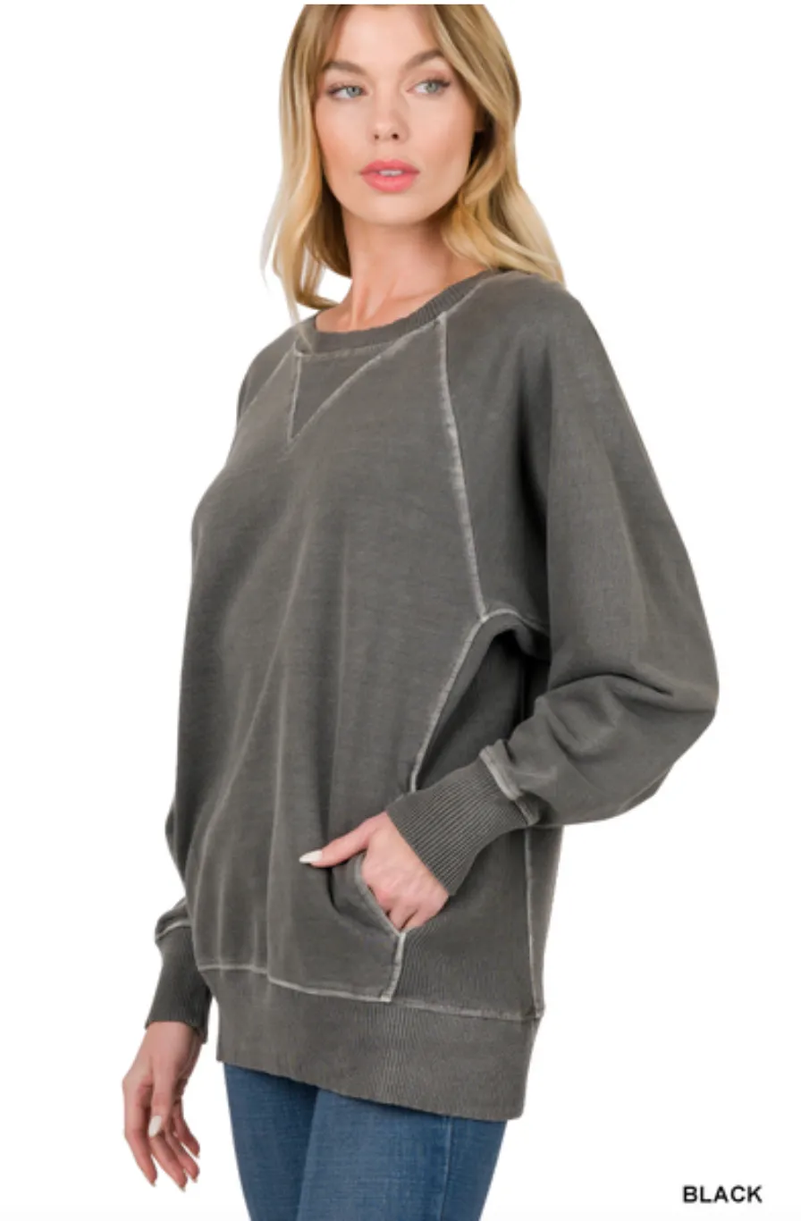 *Deals & Steals* French Terry Pullover With Pockets-Multiple Colors Available