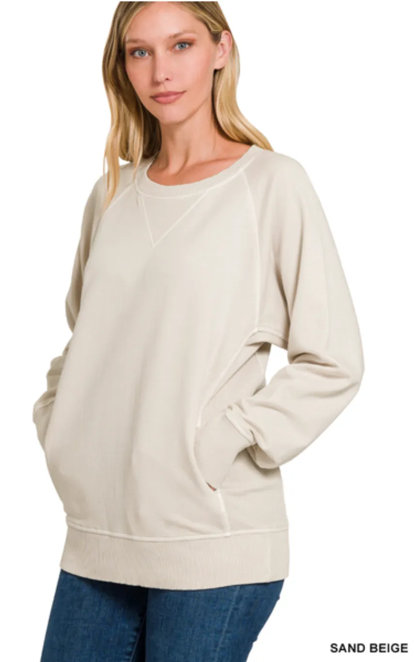 *Deals & Steals* French Terry Pullover With Pockets-Multiple Colors Available
