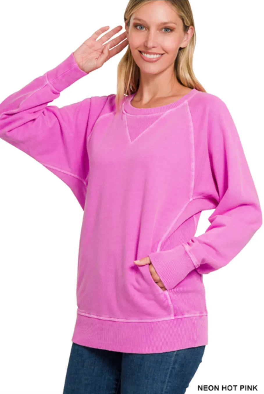 *Deals & Steals* French Terry Pullover With Pockets-Multiple Colors Available