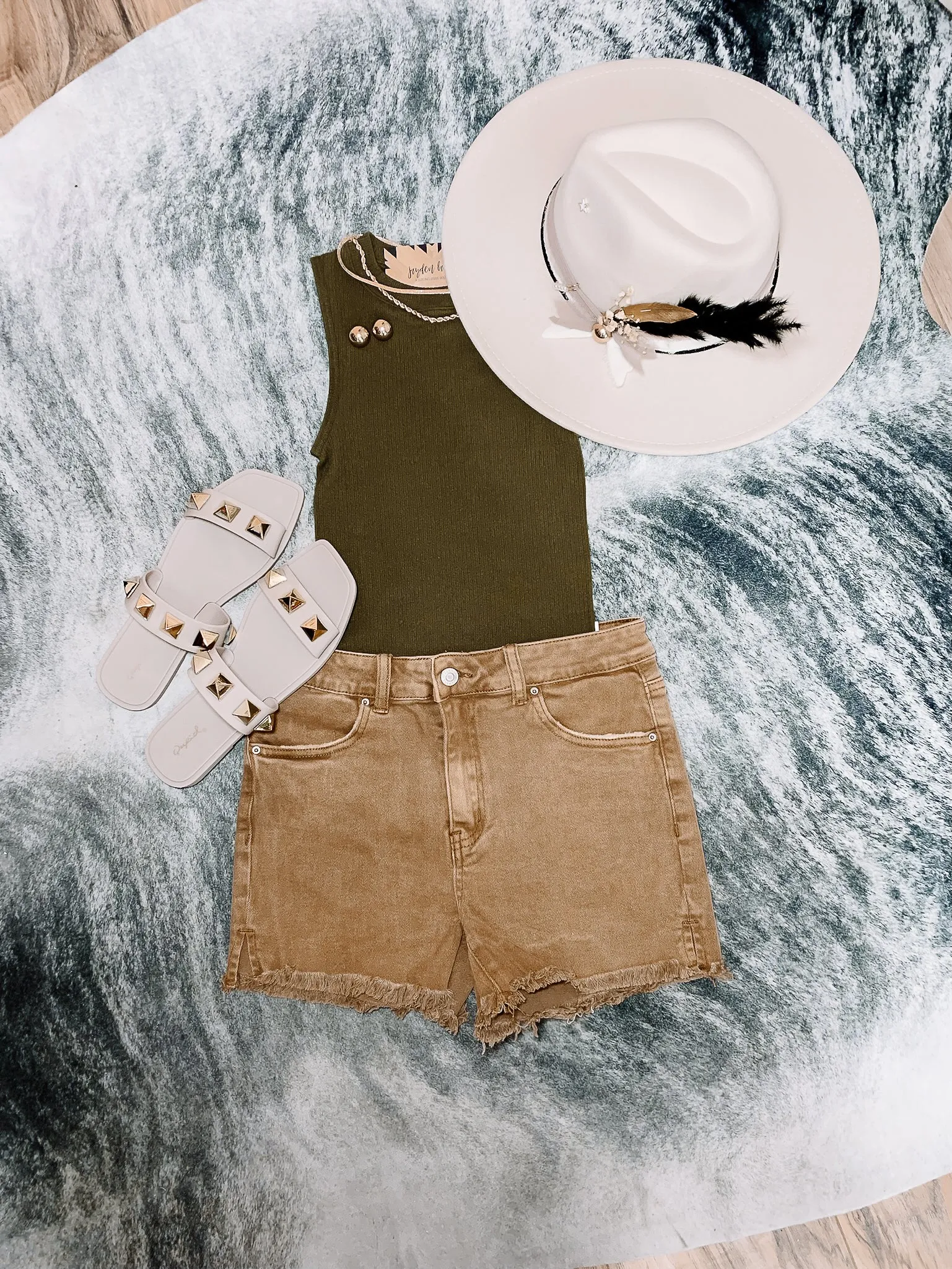 Deep Camel Acid Wash Cut Off Shorts