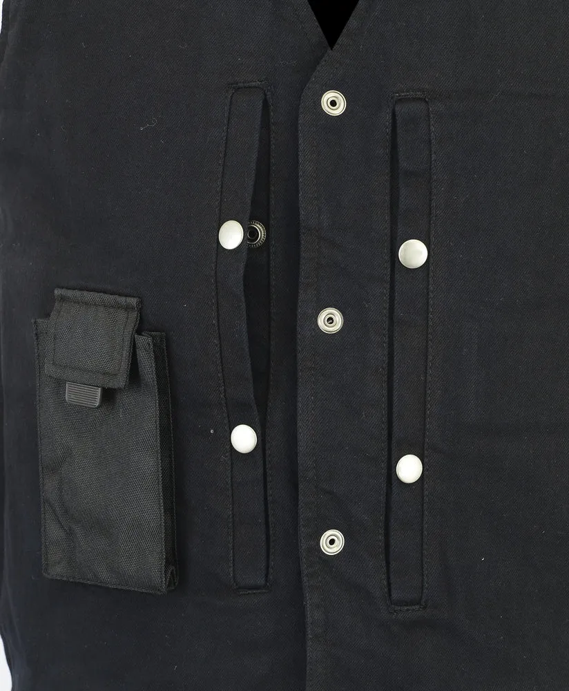 DM Men's Black Denim Motorcycle Vest – Single Panel Back