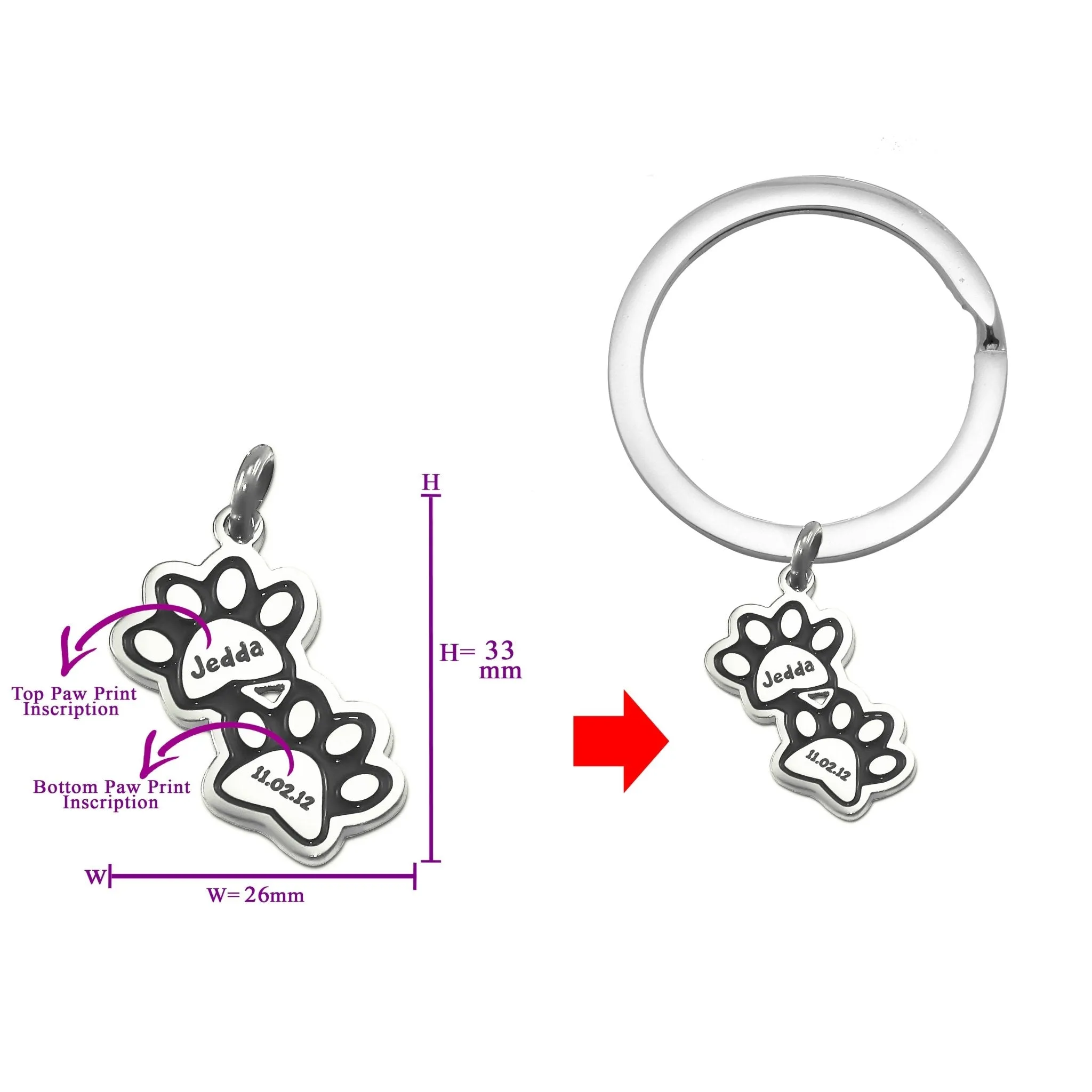 Double Paw Prints Charm for Keyring