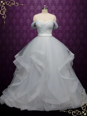 Dove Gray Wedding Dress with Off the Shoulder Neckline ESME