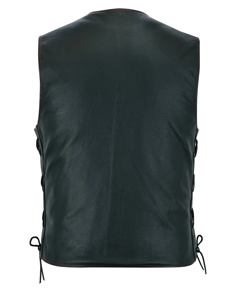 DS Men's Honor Ride Black Leather Motorcycle with Vest Red Stitching