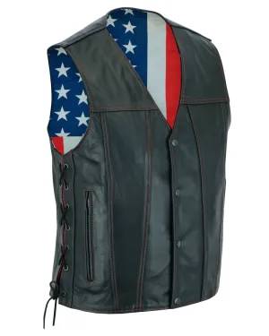 DS Men's Honor Ride Black Leather Motorcycle with Vest Red Stitching