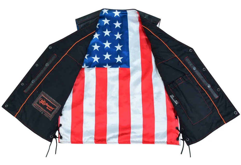 DS Men's Honor Ride Black Leather Motorcycle with Vest Red Stitching