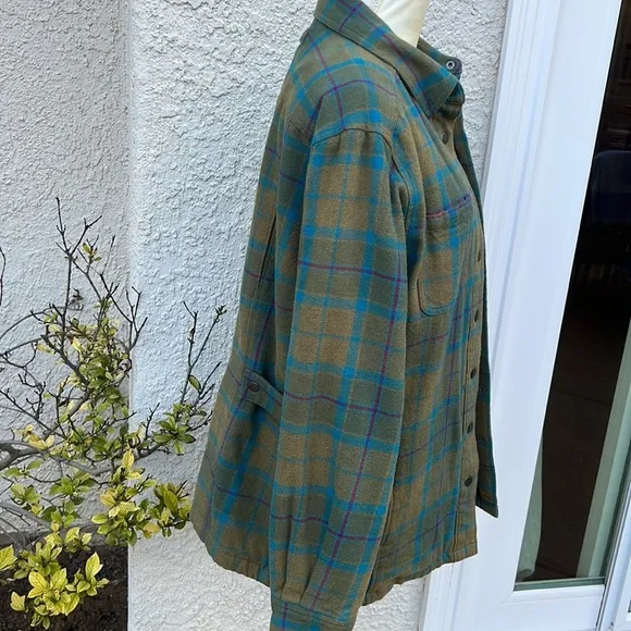 Duluth Trading Co. Green/Blue Plaid Flannel Jacket Women's Size M