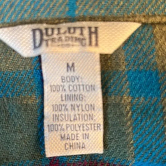 Duluth Trading Co. Green/Blue Plaid Flannel Jacket Women's Size M