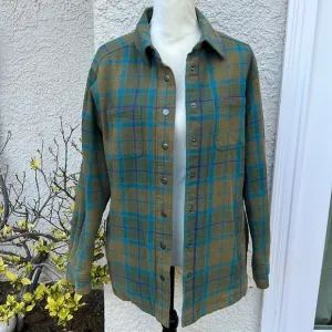 Duluth Trading Co. Green/Blue Plaid Flannel Jacket Women's Size M