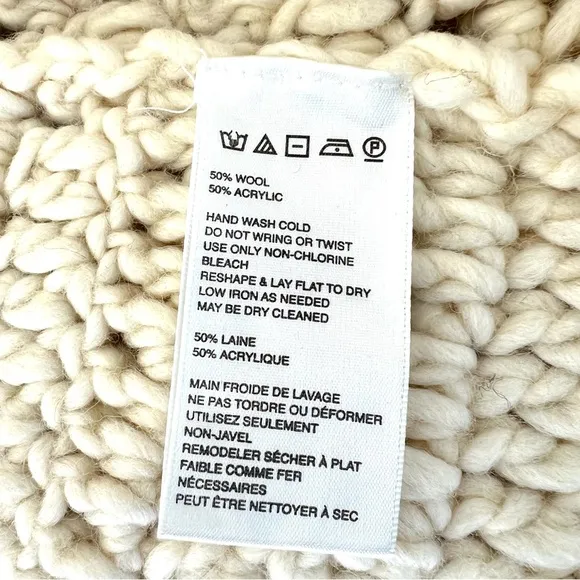 ECOTE Natural Cream Wool Blend Fringe Shaggy Knit Hoodie Zipper Vest Sz M NWT