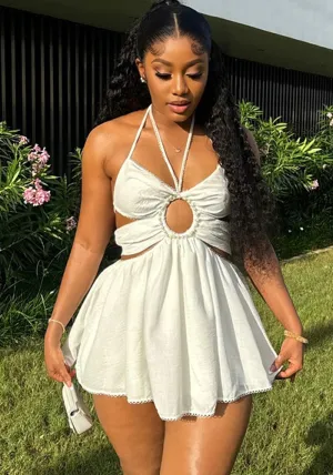 Elegant Halter Neck Tie Beaded High-Waist Short Dress for Autumn Chic