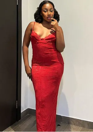 Elegant Lace Spaghetti Strap Bodycon Maxi Dress