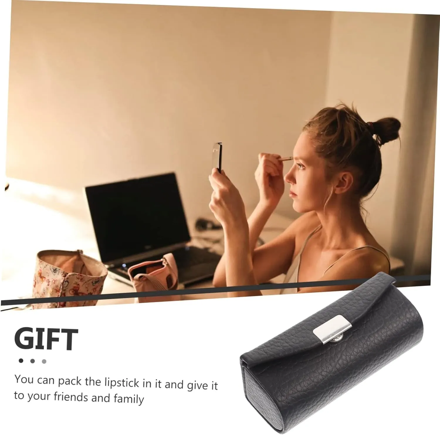 Elegant Lipstick Case Mirror Single Lipstick Holder Compact Present for Ladies