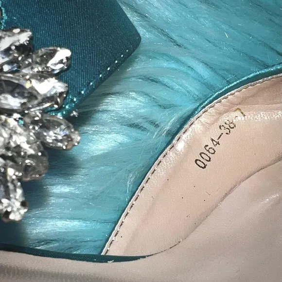ERIJUNOR Teal SATIN Slingback Crystal Embellished Heels Women's 7