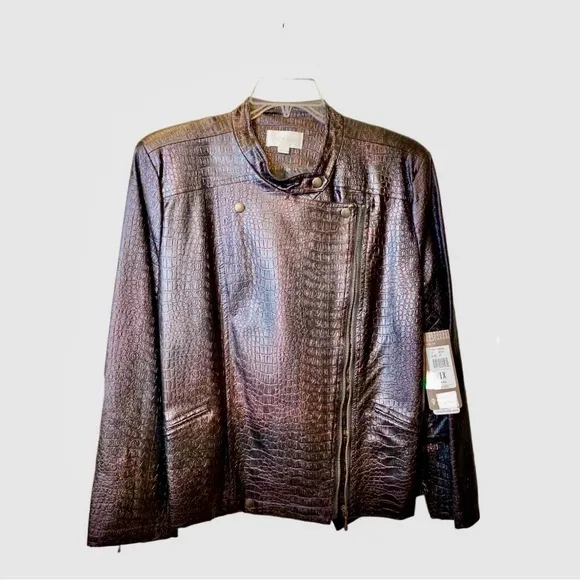 Erin London Women’s Faux Leather Snake Print Motorcycle Jacket