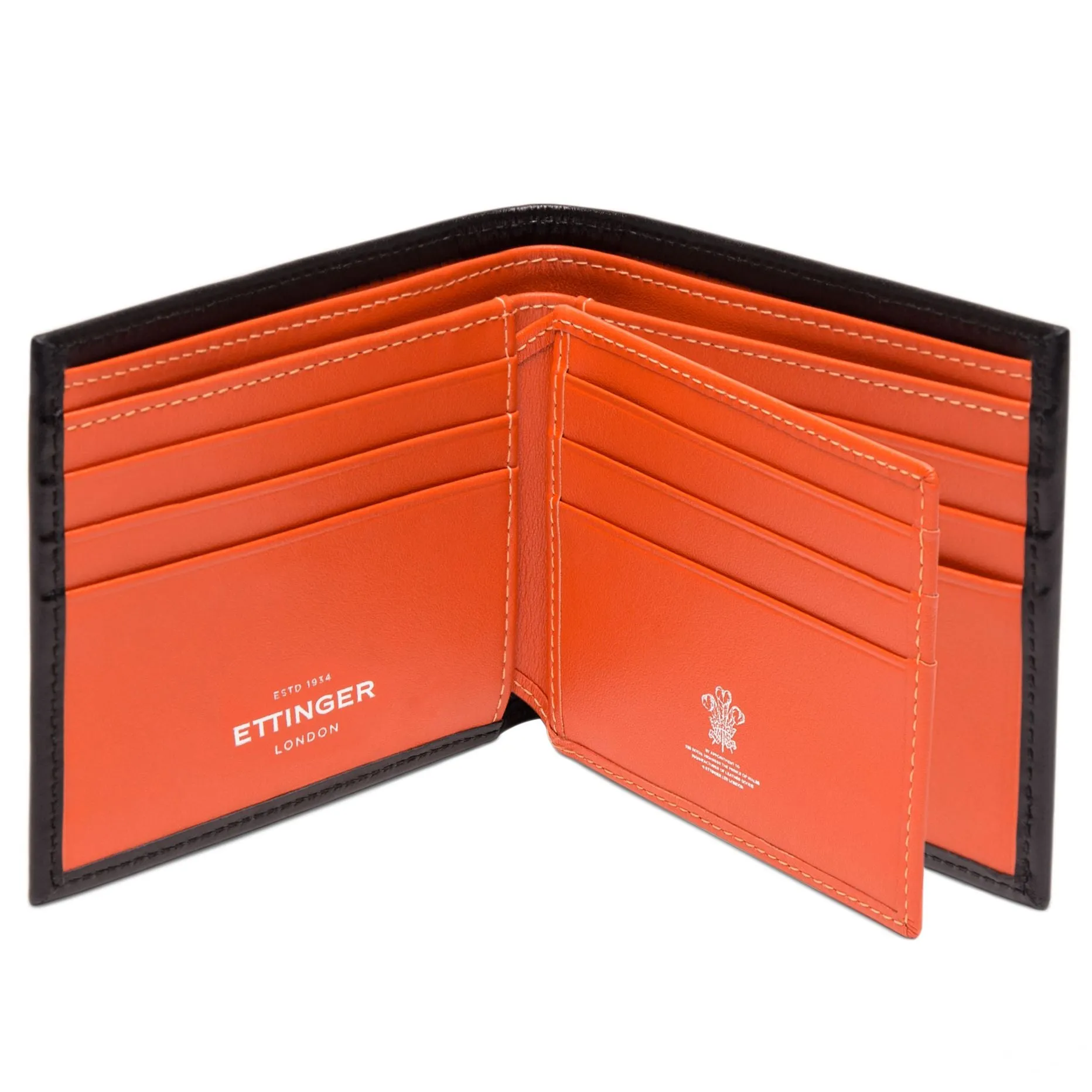 Ettinger Sterling Collection Billfold with 12 Credit Card Slips, Black and Orange