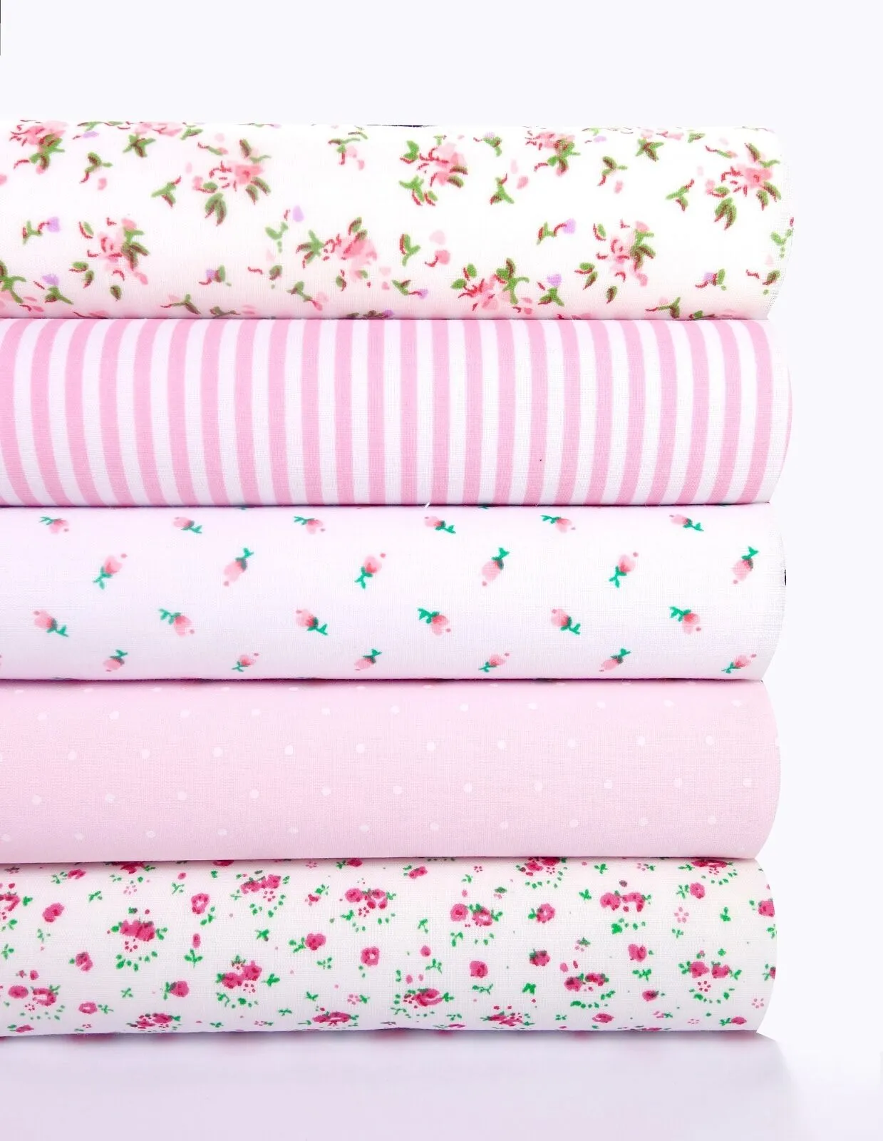 Fabric Bundles Fat Quarters Polycotton Material Florals Stripes Spots Craft - PINK