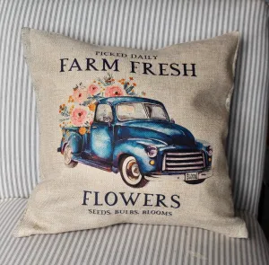 Farm Fresh Flowers Pillow, farmhouse Decor, Porch Pillows, Pillow Covers,  Spring Decor, Summer Decor, Farm Fresh Flowers Truck Pillow