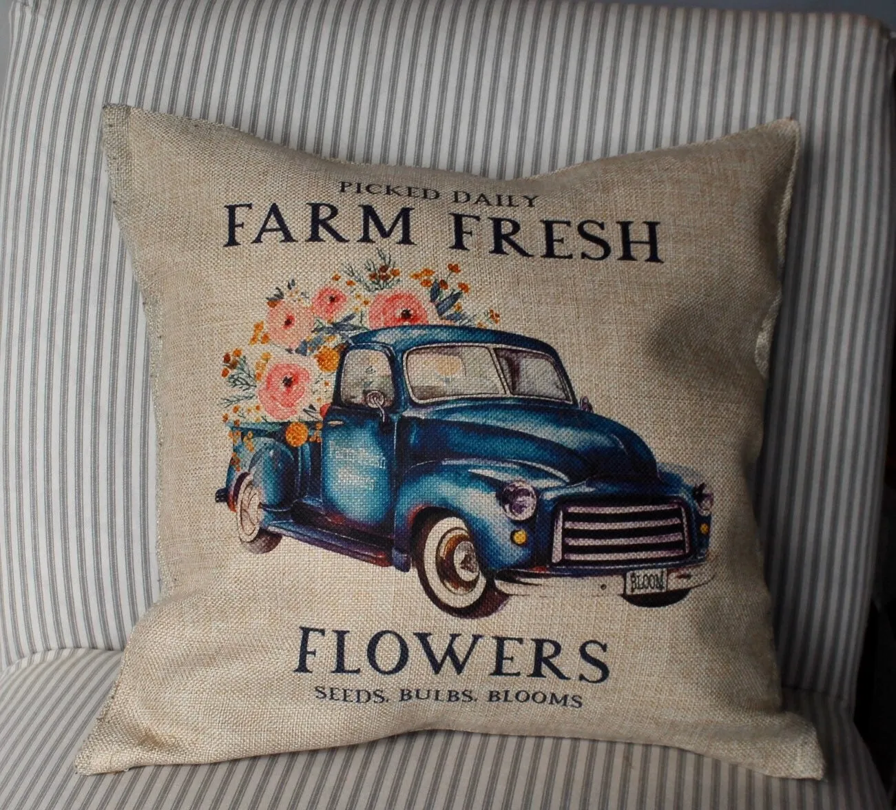 Farm Fresh Flowers Pillow, farmhouse Decor, Porch Pillows, Pillow Covers,  Spring Decor, Summer Decor, Farm Fresh Flowers Truck Pillow
