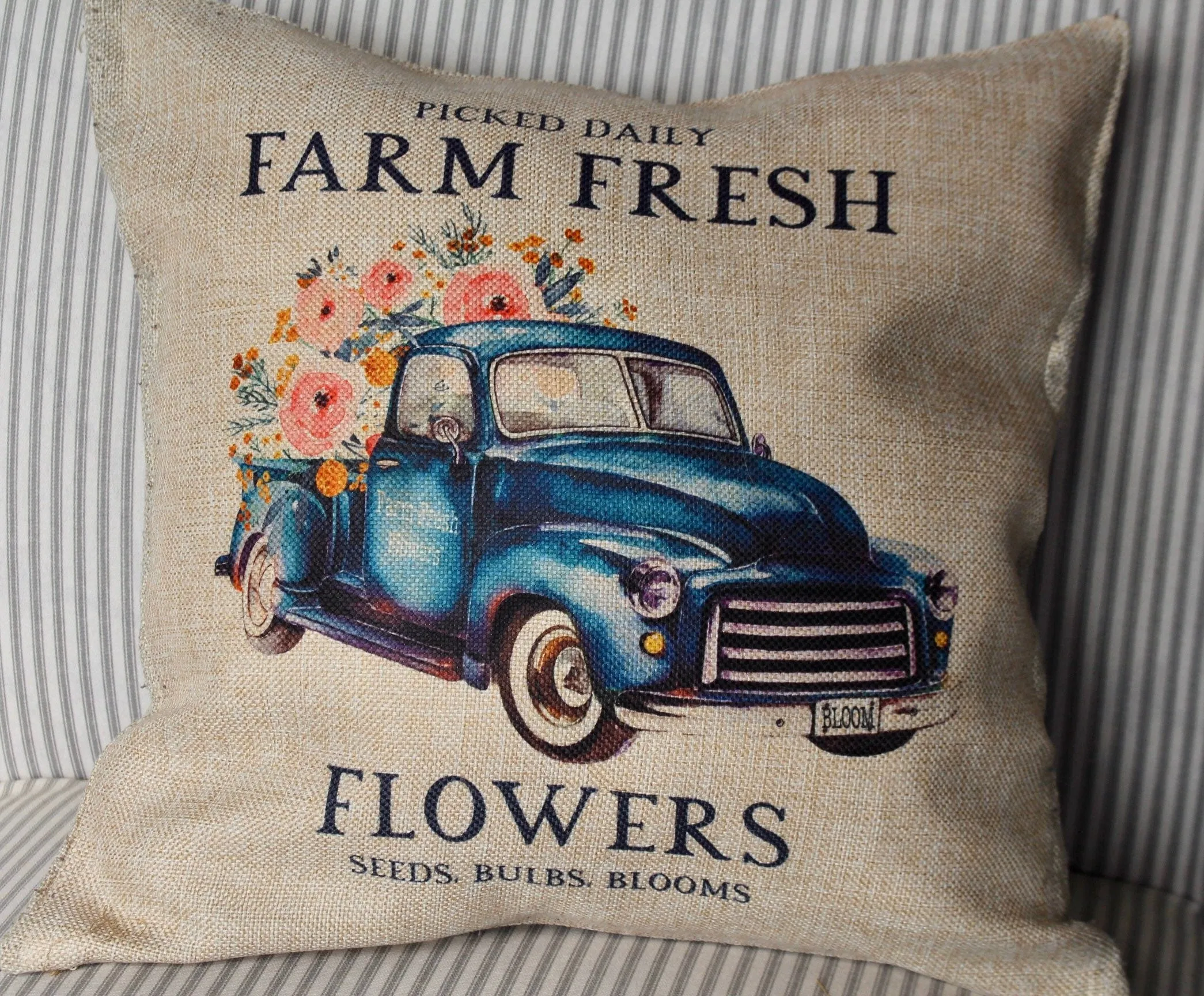 Farm Fresh Flowers Pillow, farmhouse Decor, Porch Pillows, Pillow Covers,  Spring Decor, Summer Decor, Farm Fresh Flowers Truck Pillow