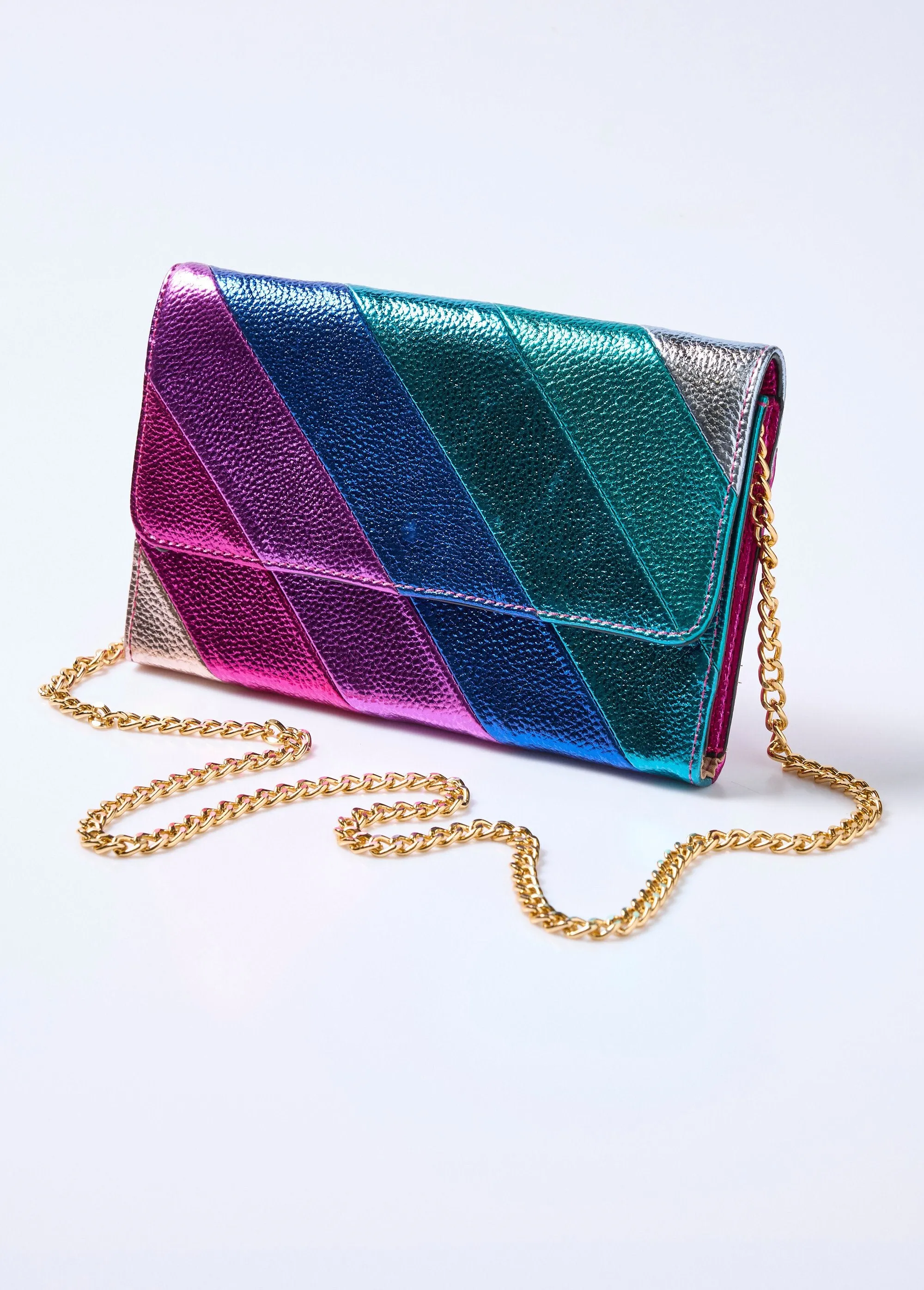 Faux leather fancy stripe clutch bag