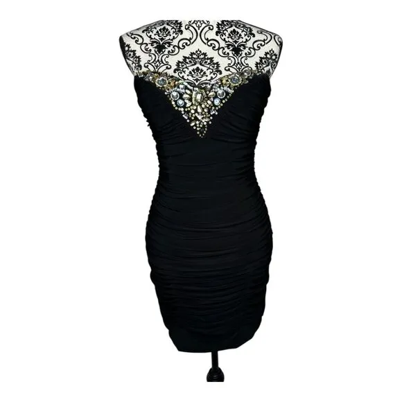 Faviana New York Formal Beaded Prom Evening Black Dress Size 8