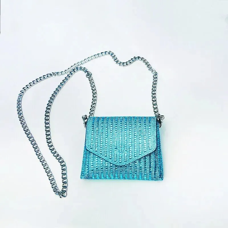 Female Bling Chain Crossbody Bag Ladies Mini Rhinestone Small Envelop Shoulder Purse Full Diamond Messenger Evening Bag